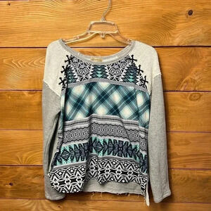 Democracy Gray and Teal Patterned Top